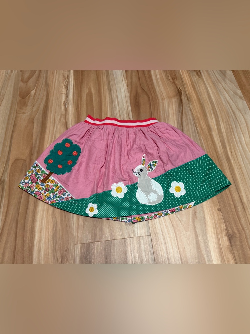Mini Boden Pink Skirt with Bunny & Green Trim